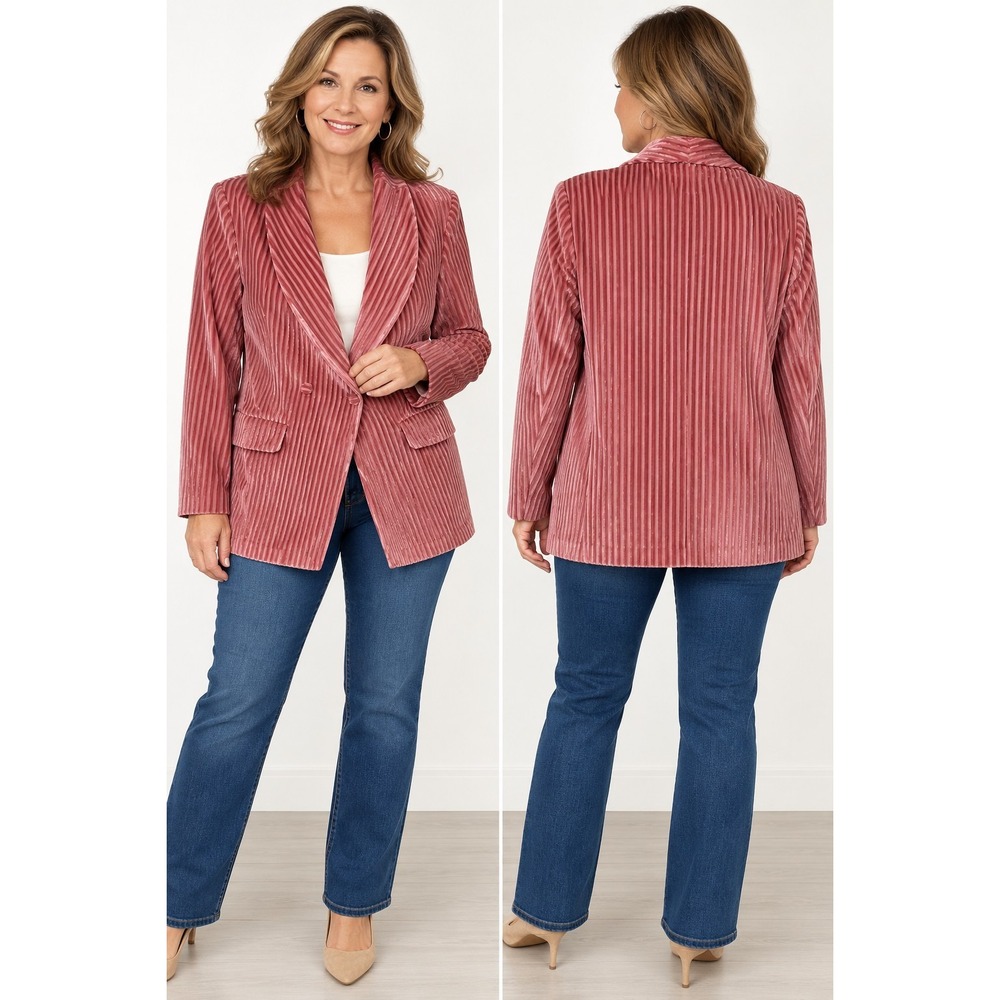 Nasty Gal Size US 4 Say It Stripe Velvet Striped Blazer Pink Excellent #5534